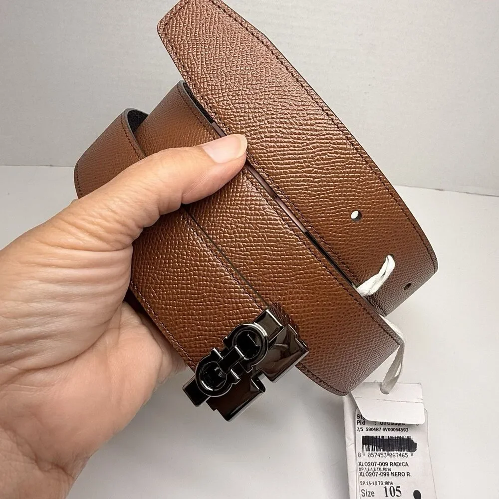 Salvatore Ferragamo Black Brown Reversable Textured Leather Belt (Broken Buckle)